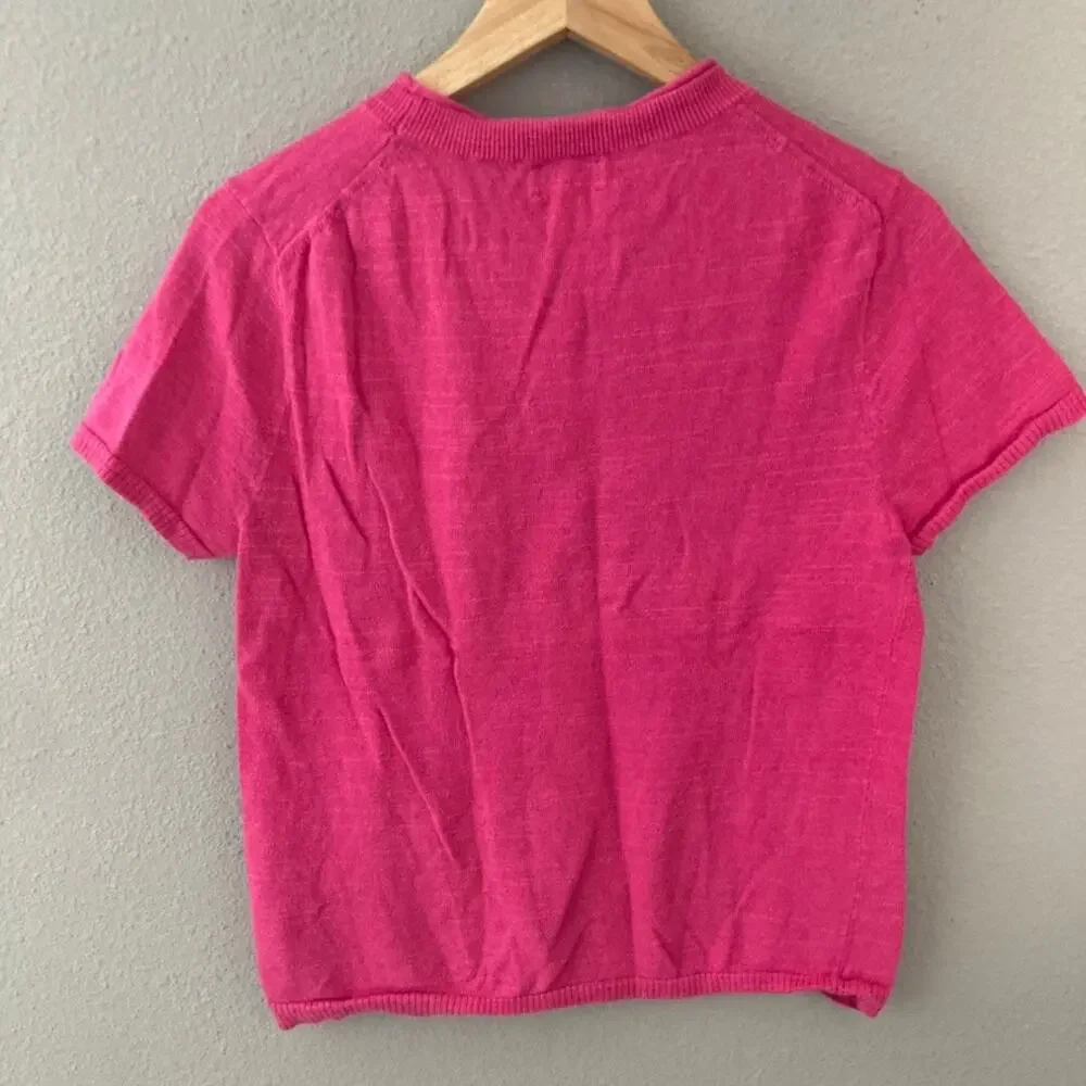 J. Crew Short Sleeve Linen-blend Crewneck Sweater - Pink Medium